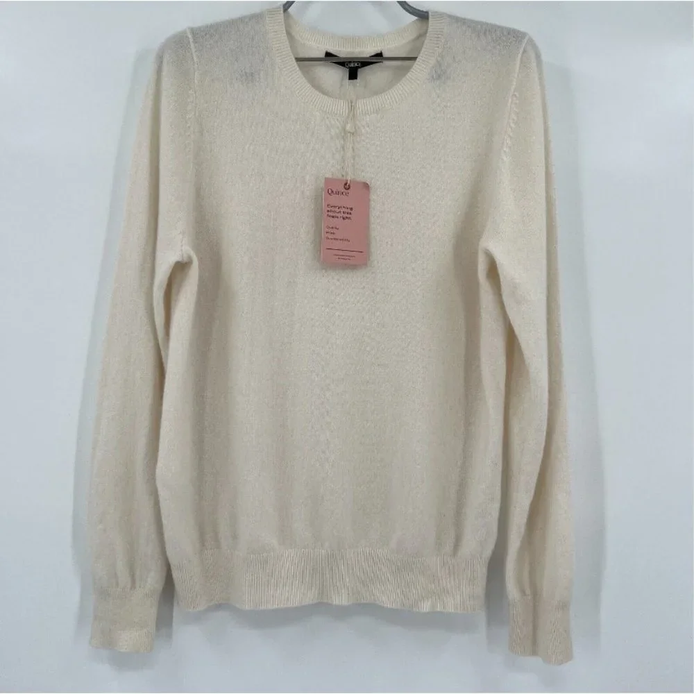 Quince Women’s Ivory Mongolian Cashmere Crew Neck Sweater sz S NWT Soft - Picture 1 of 4